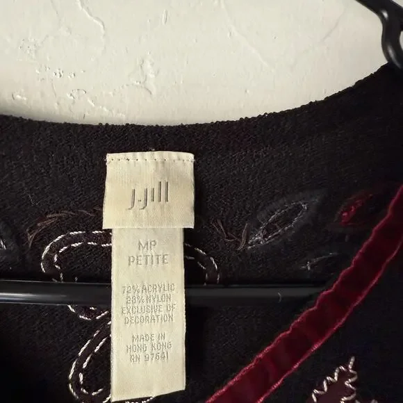 J Jill Sweater Y2k‎ Whimsigoth Medium Petite Floral Embroidered Button Cardigan - Picture 2 of 9